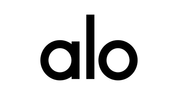 The minimalist black lowercase 'alo' logo centered on a solid white background.