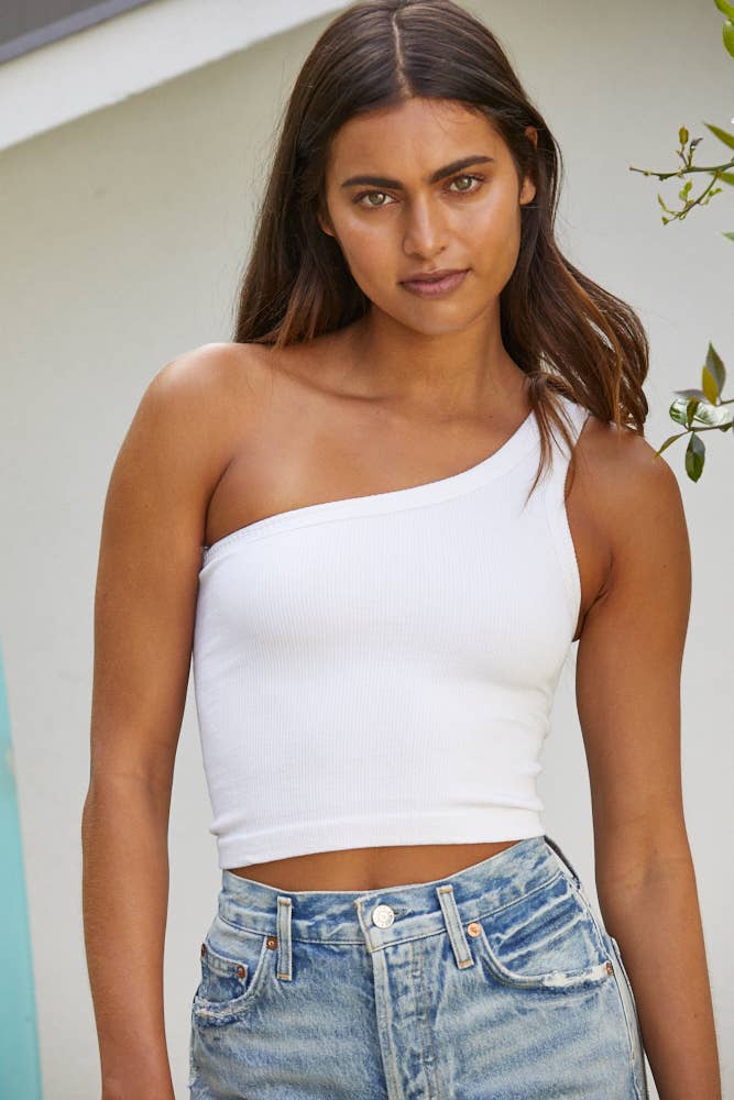 Seamless One Shoulder Ribbed Top – Asphalt Gray
