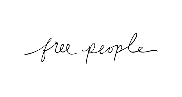 Black cursive script reading 'free people' on a plain white background.