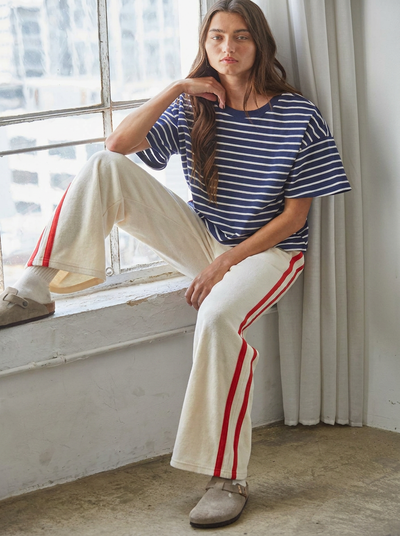Knit Cotton French Terry Side Contrast Trim Pants