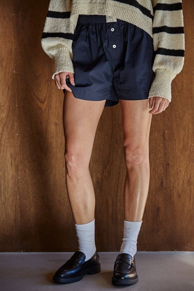 Woven Cotton Wide Leg Shorts – Navy