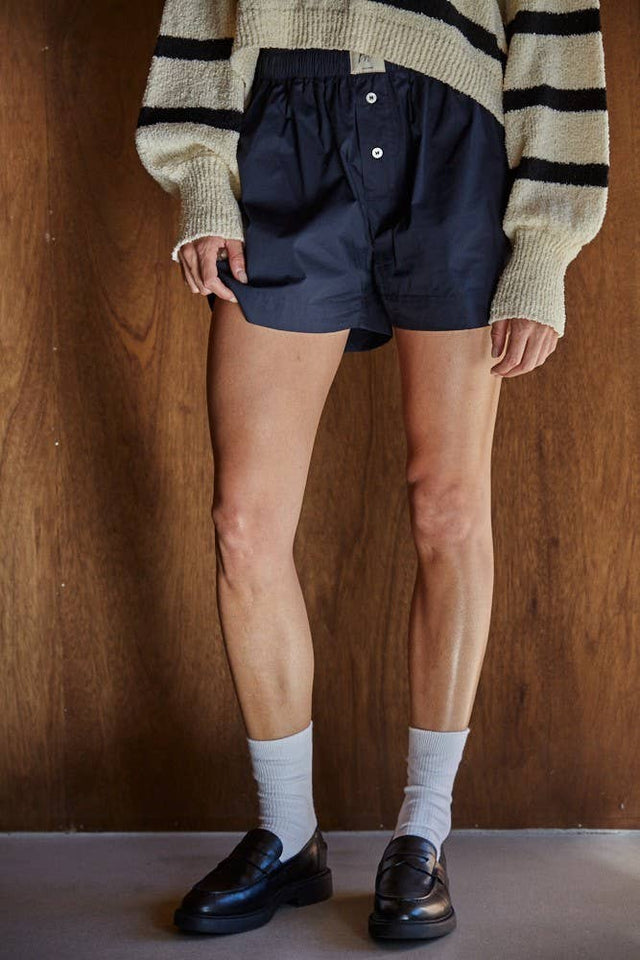 Woven Cotton Wide Leg Shorts – Navy